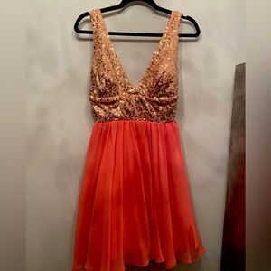 Coral & Gold Sequin Homecoming Dress